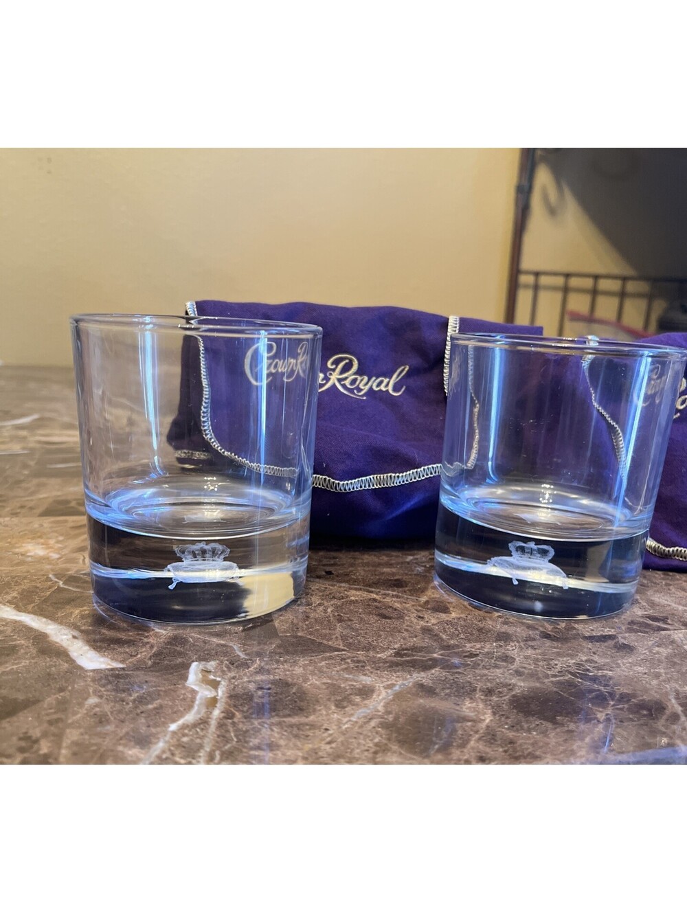 2 Crown Royal 3D Hologram Whiskey Rocks Glasses Limited Edition W/ Crown Bags